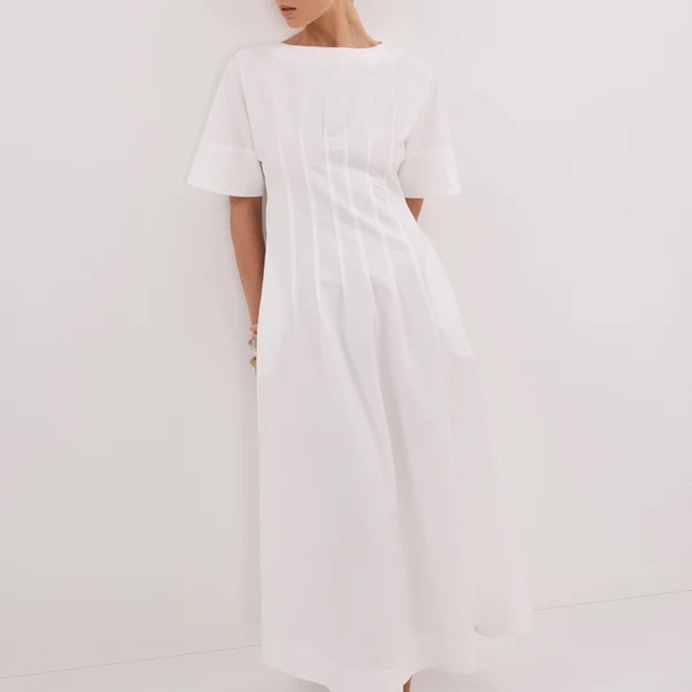 DISSH DAPHNE WHITE SLEEVED MIDI DRESS